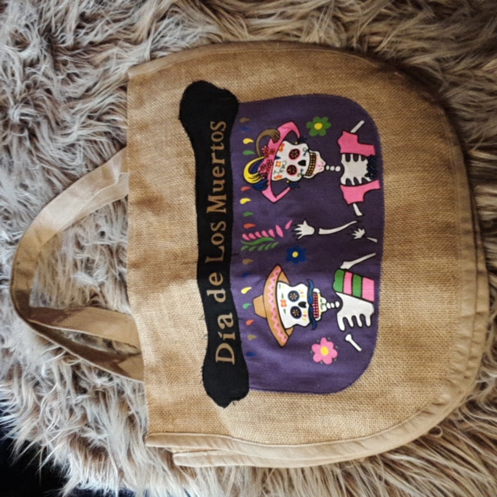 Dia de Los Muertos Burlap Tote Bag